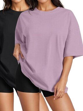 2 Pack of Oversized Short Sleeve Loose Fit Crew Neck Casual T-Shirts